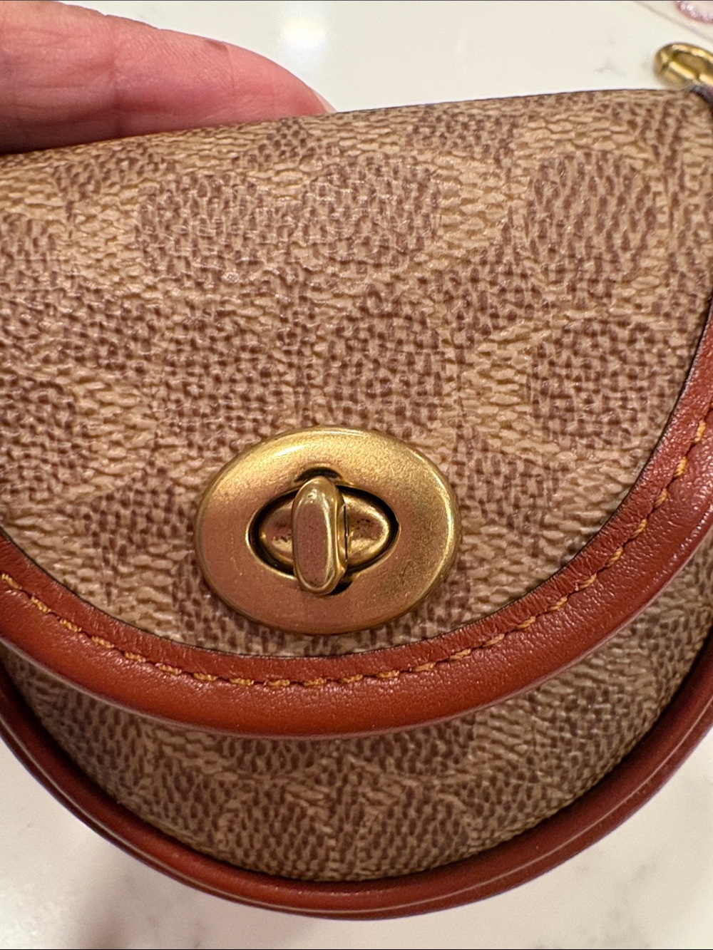 Coach Brown Signature Coin Pouch Key Holder with Tan Trim - Picture 5 of 8